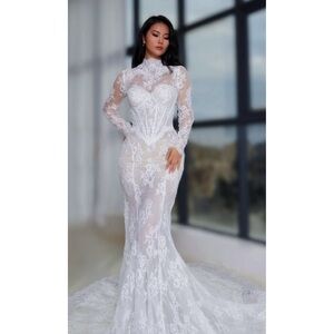 Custom White Lace Christina Rossi Wedding Dress